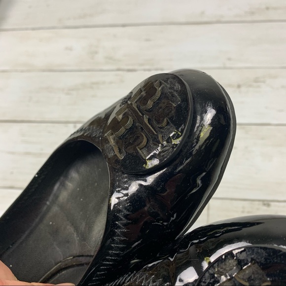 Tory Burch Reva Logo Black Patent Ballet Flats - Picture 14 of 16
